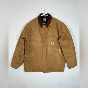 Carhartt Men's Duck Fabric Insulated Brown Jacket C0003 Size 2XL Distressed VTG